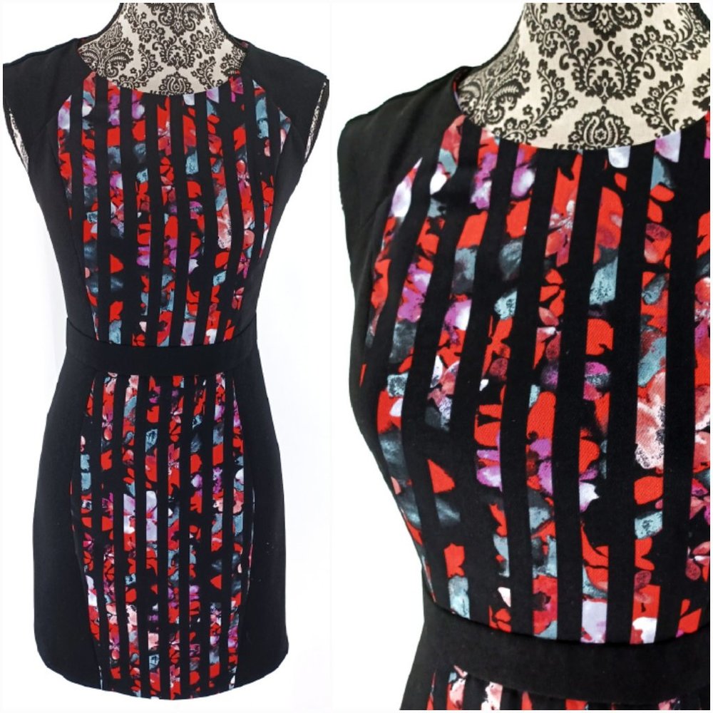 FOREVER 21 Sleeveless Print Panel Stretch Sheath Dress XS